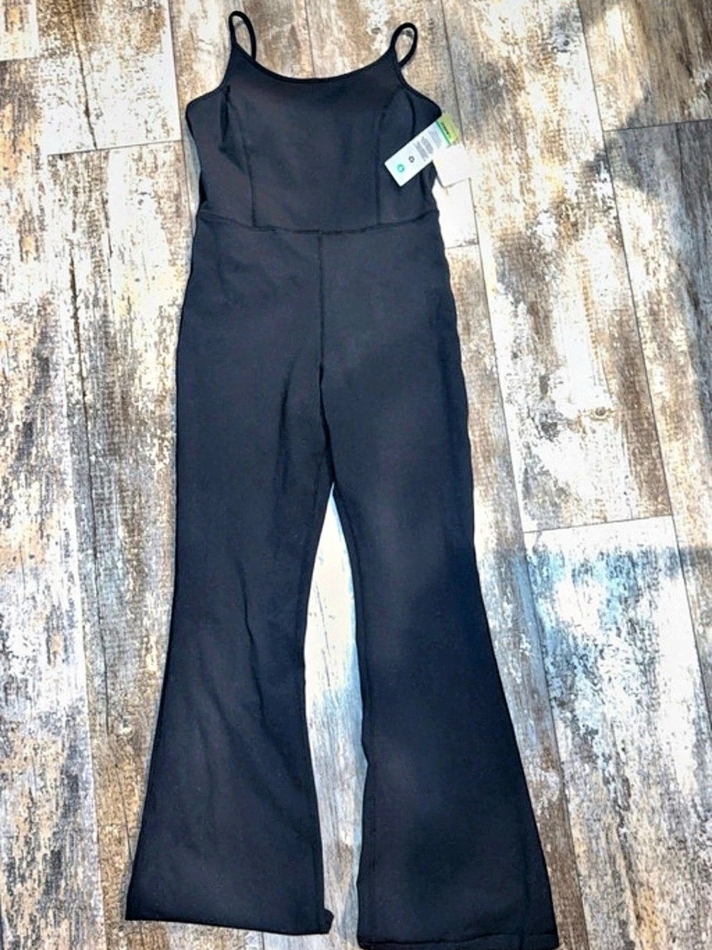 Molded Black Flare Jumpsuit Size Large NWT